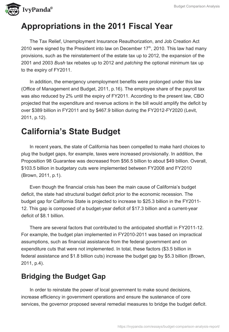Budget Comparison Analysis. Page 4
