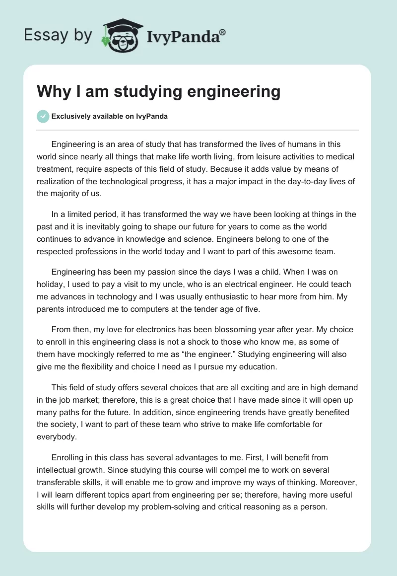 Why I Am Studying Engineering. Page 1