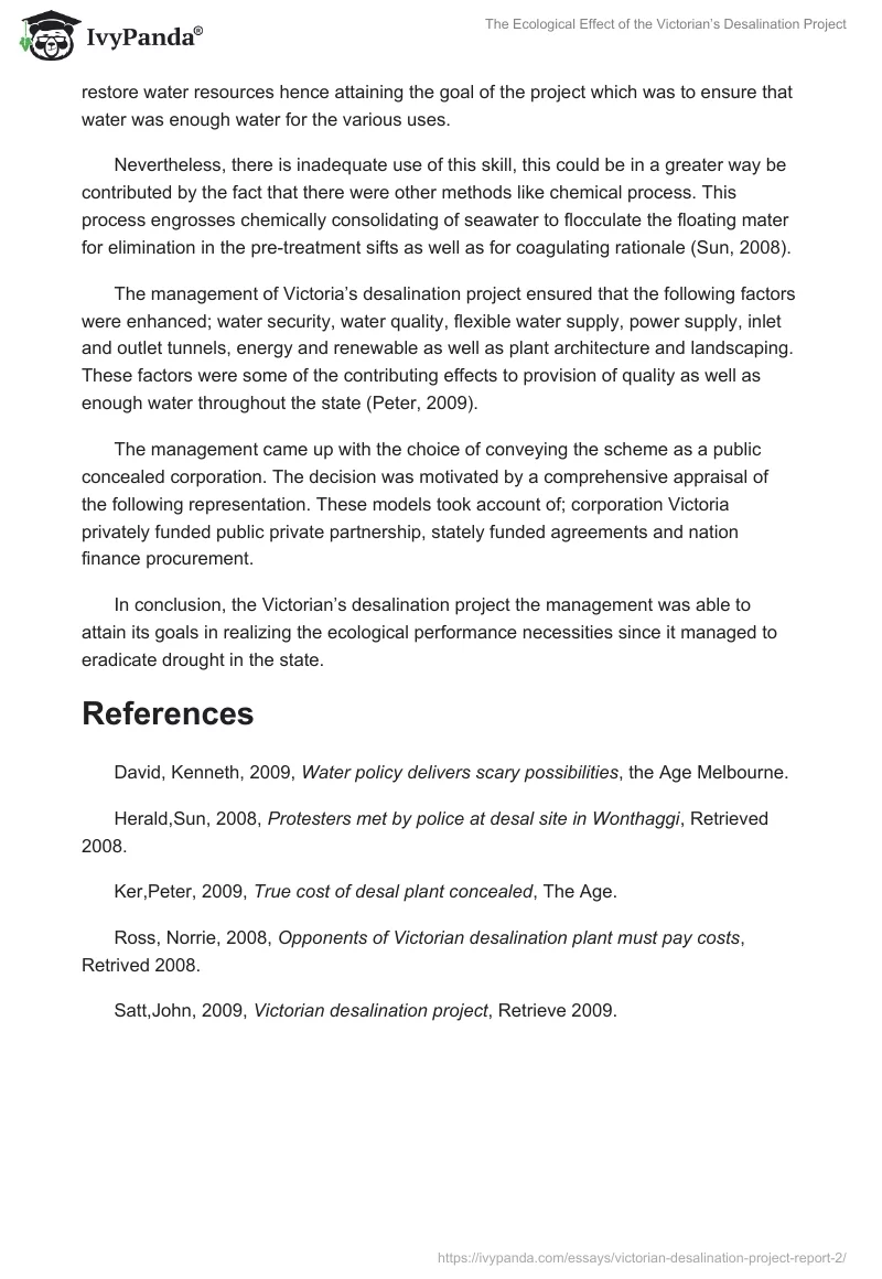 The Ecological Effect of the Victorian’s Desalination Project. Page 2