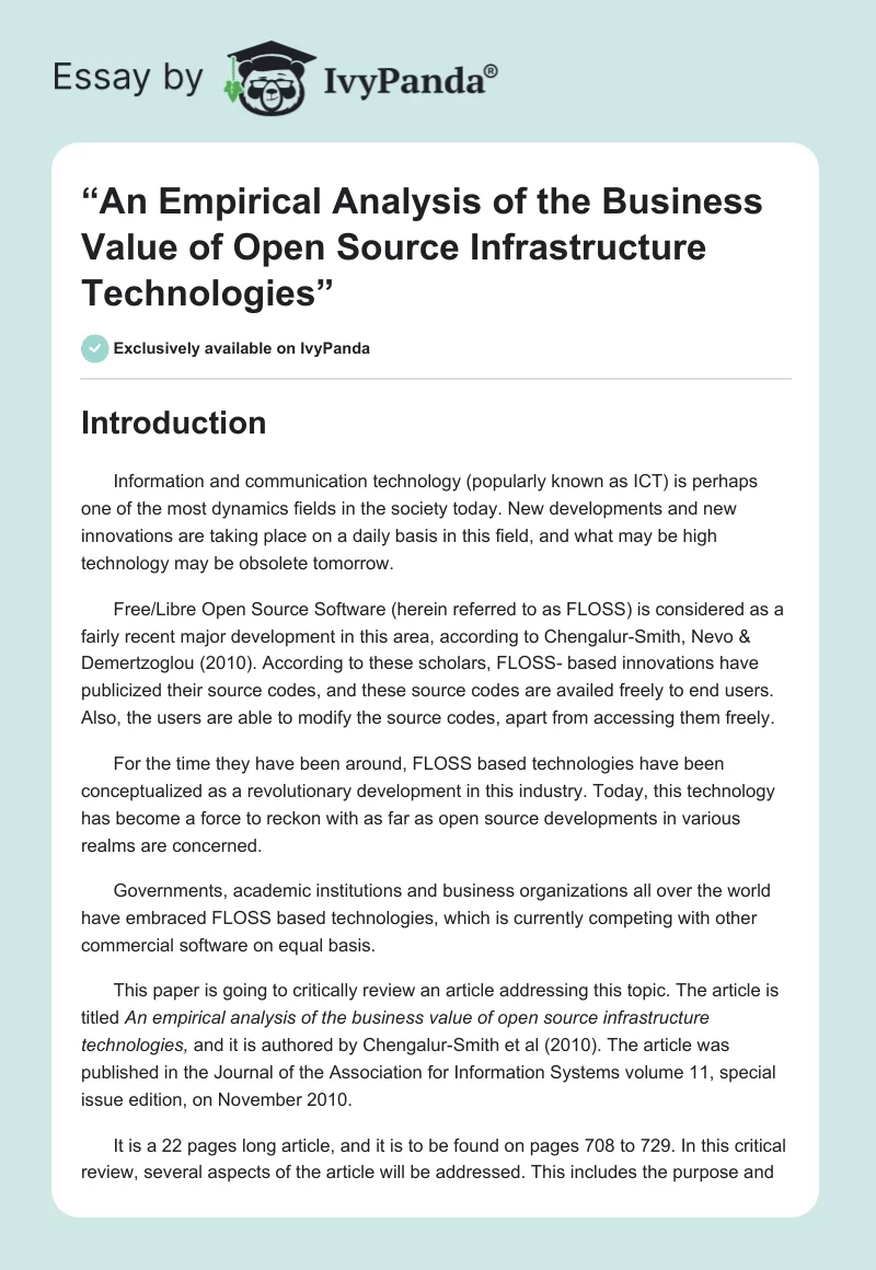 “An Empirical Analysis of the Business Value of Open Source Infrastructure Technologies”. Page 1
