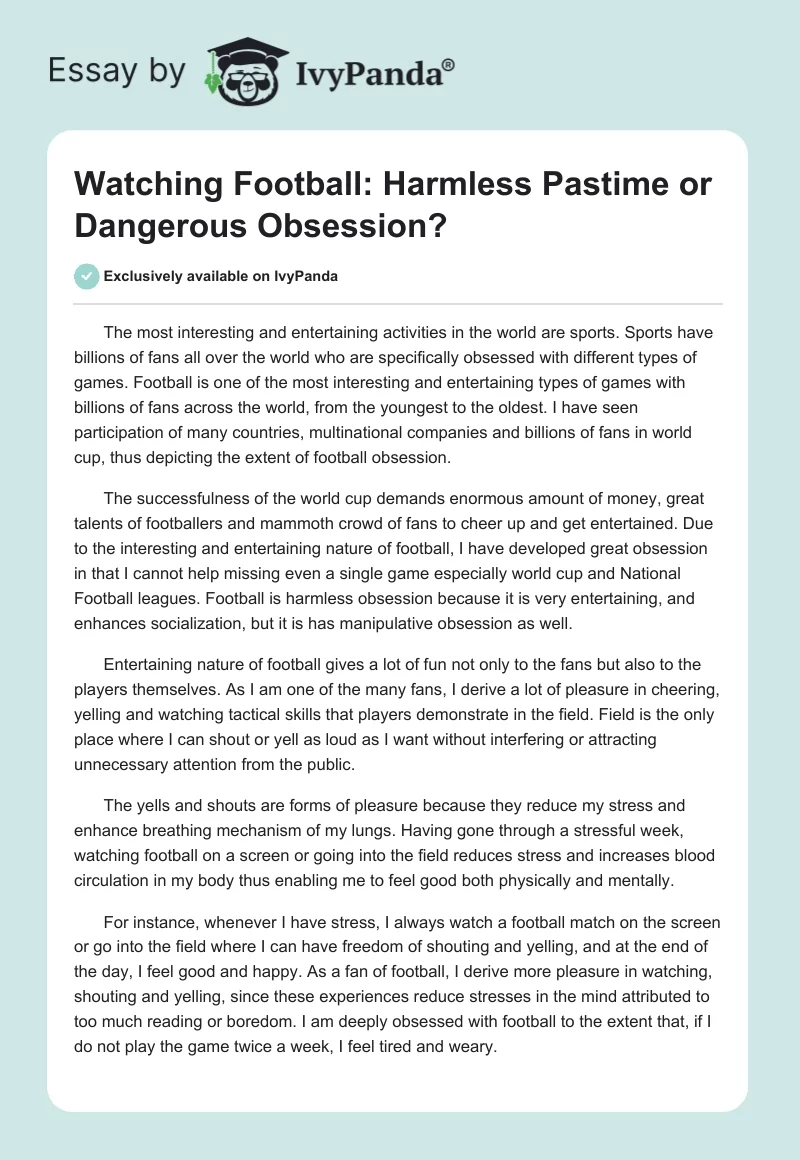 Watching Football: Harmless Pastime or Dangerous Obsession?. Page 1