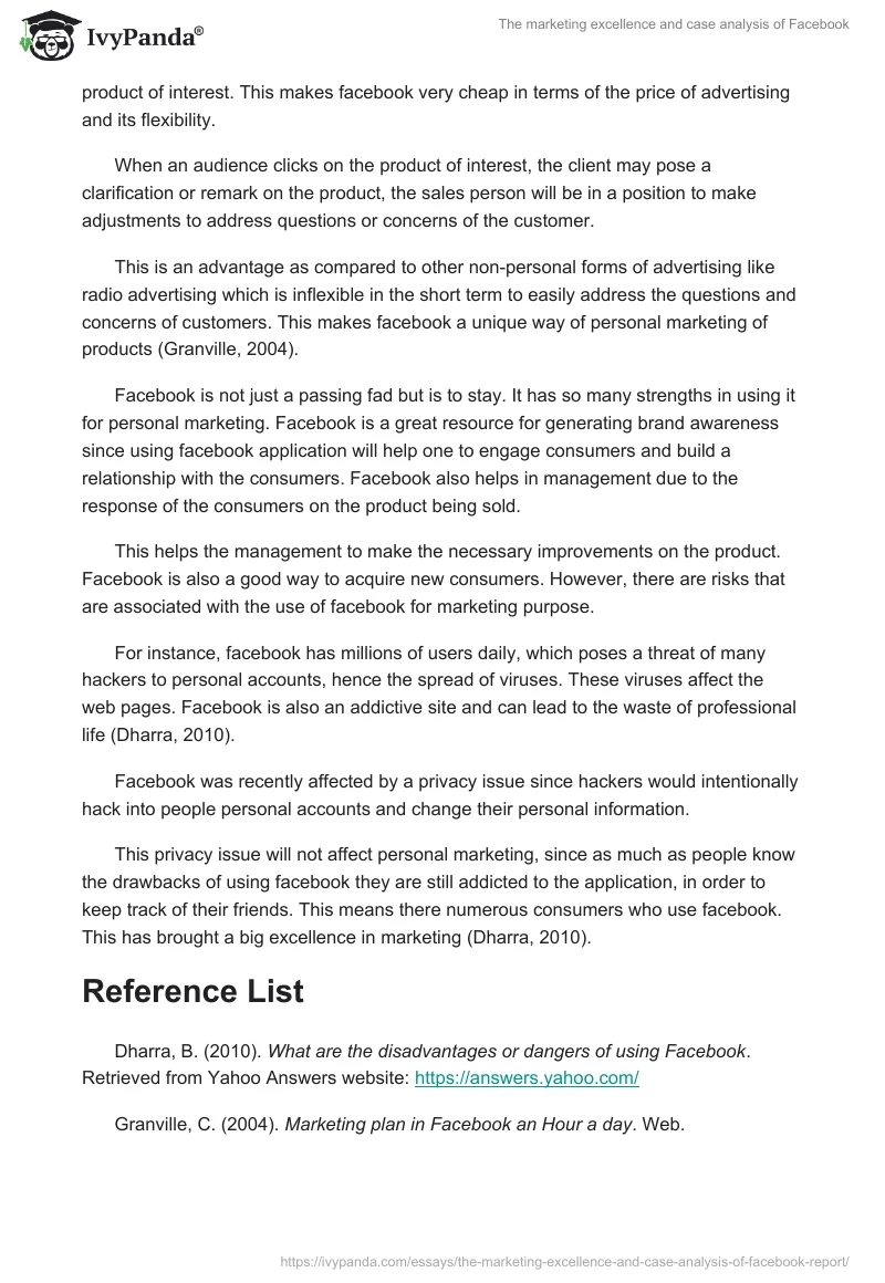 The marketing excellence and case analysis of Facebook. Page 2