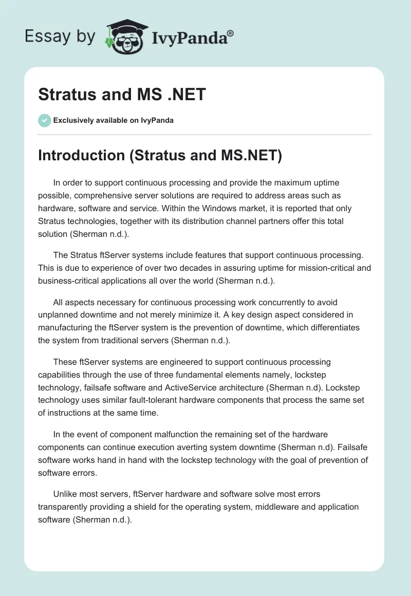 Stratus and MS .NET. Page 1