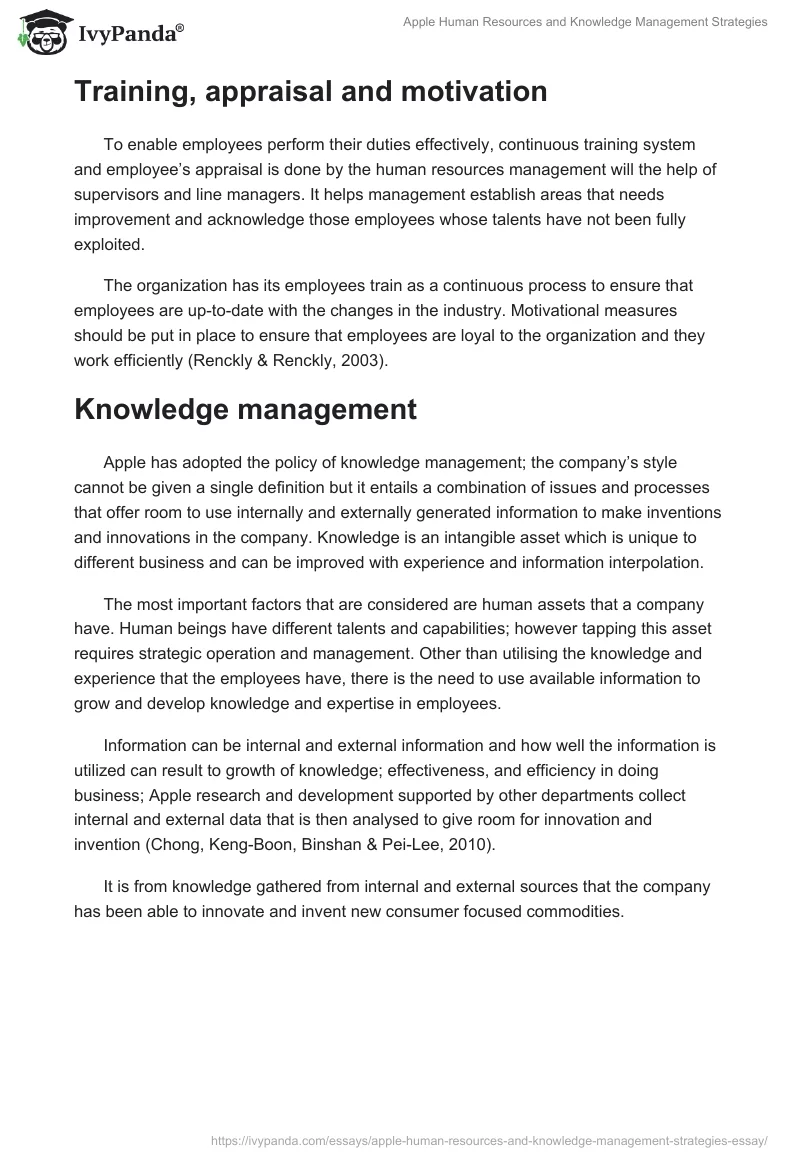 Apple Human Resources and Knowledge Management Strategies. Page 3