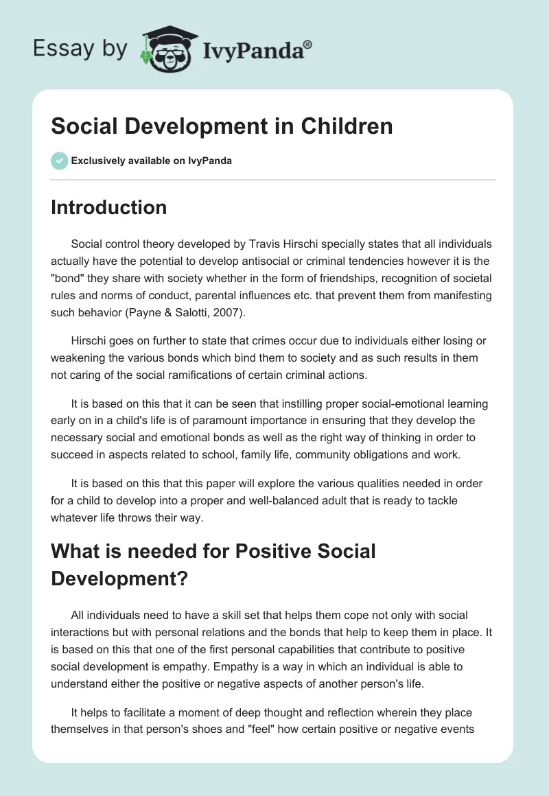 Social Development in Children. Page 1