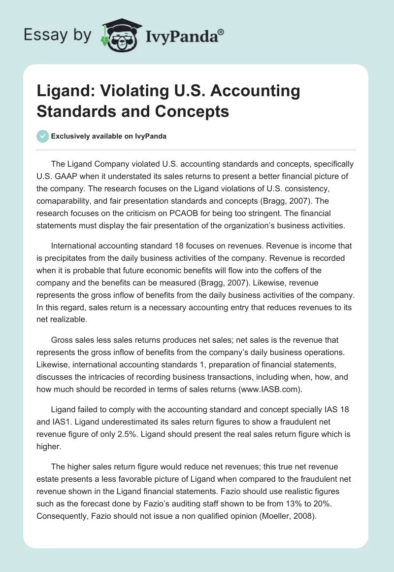 Ligand: Violating U.S. Accounting Standards and Concepts. Page 1