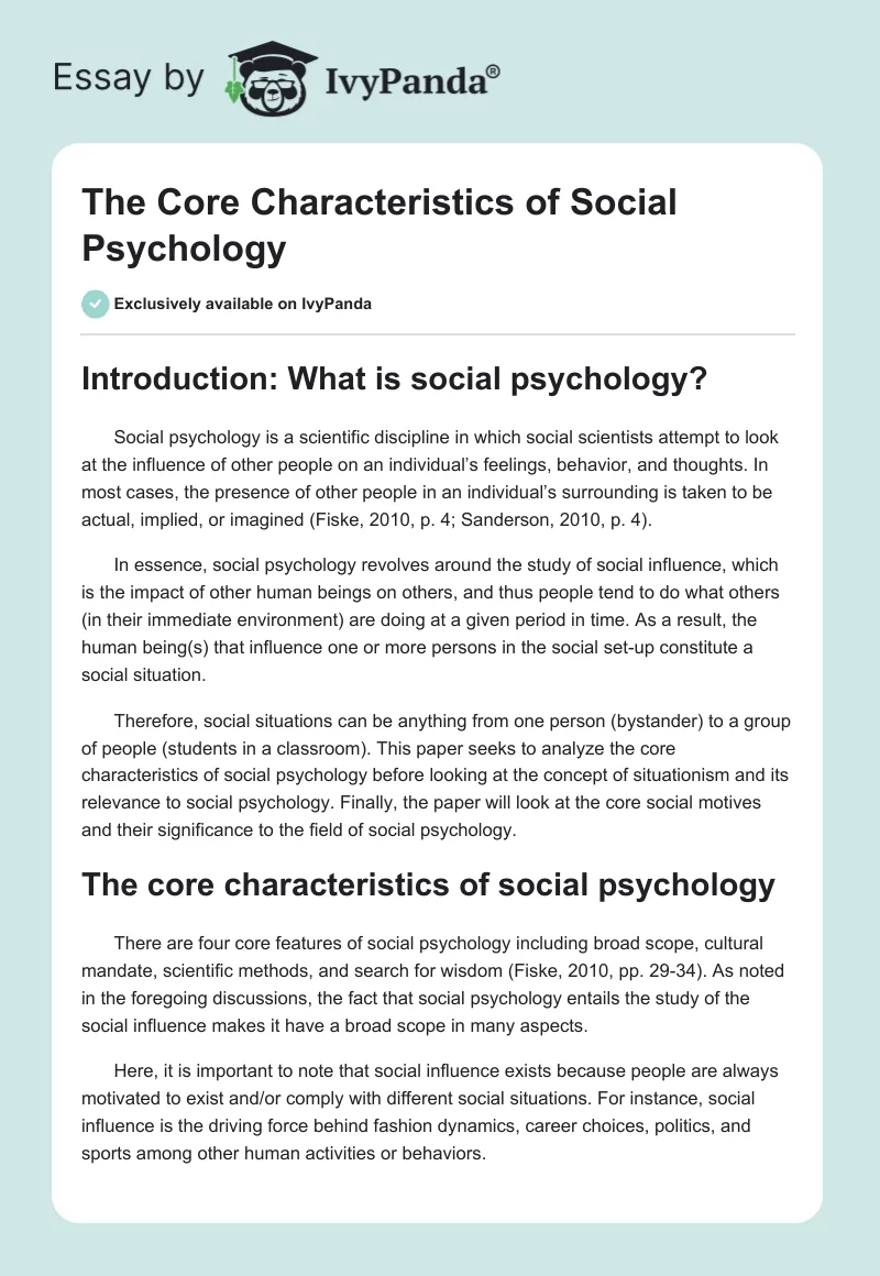 The Core Characteristics of Social Psychology. Page 1