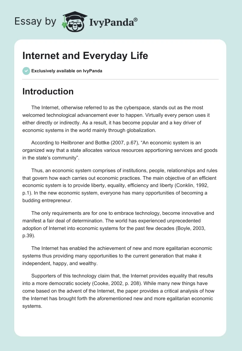 Internet and Everyday Life. Page 1