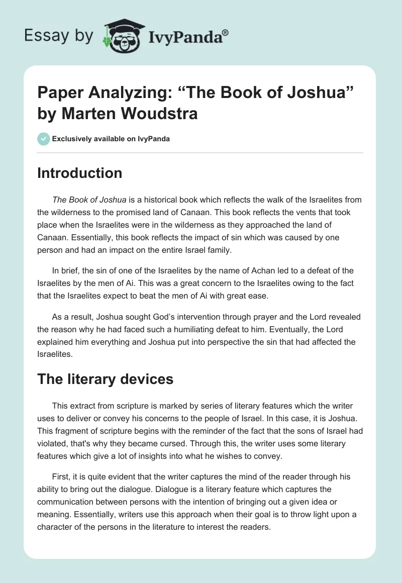 Paper Analyzing: “The Book of Joshua” by Marten Woudstra. Page 1