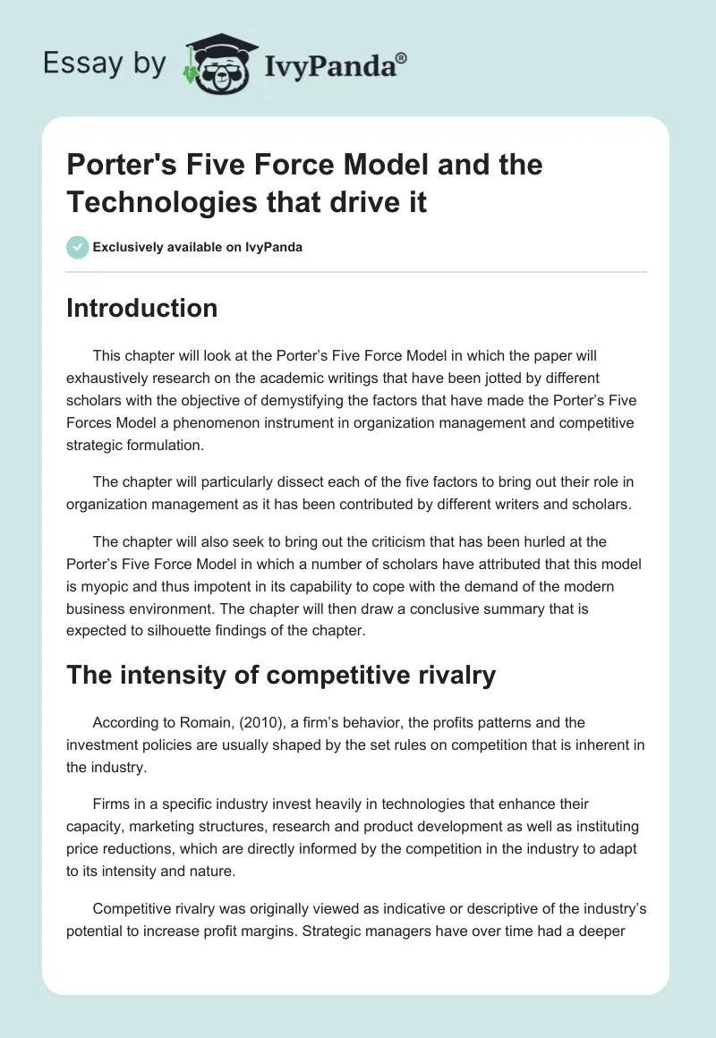 Porter's Five Force Model and the Technologies that drive it. Page 1