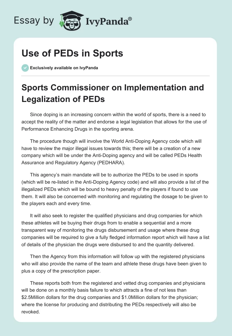 Use of PEDs in Sports. Page 1