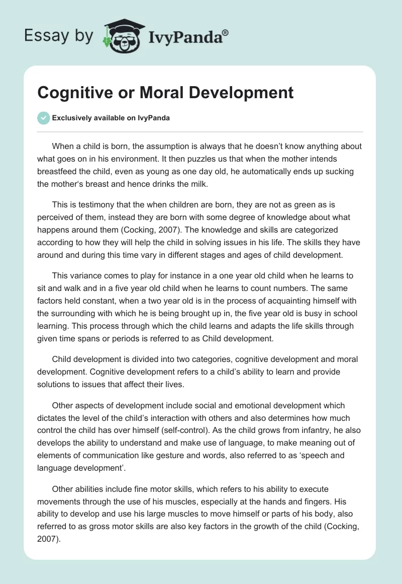 Cognitive or Moral Development. Page 1
