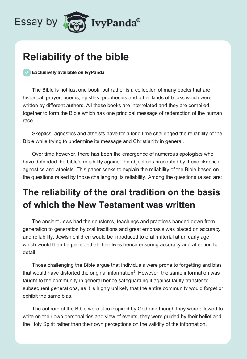 Reliability of the Bible. Page 1