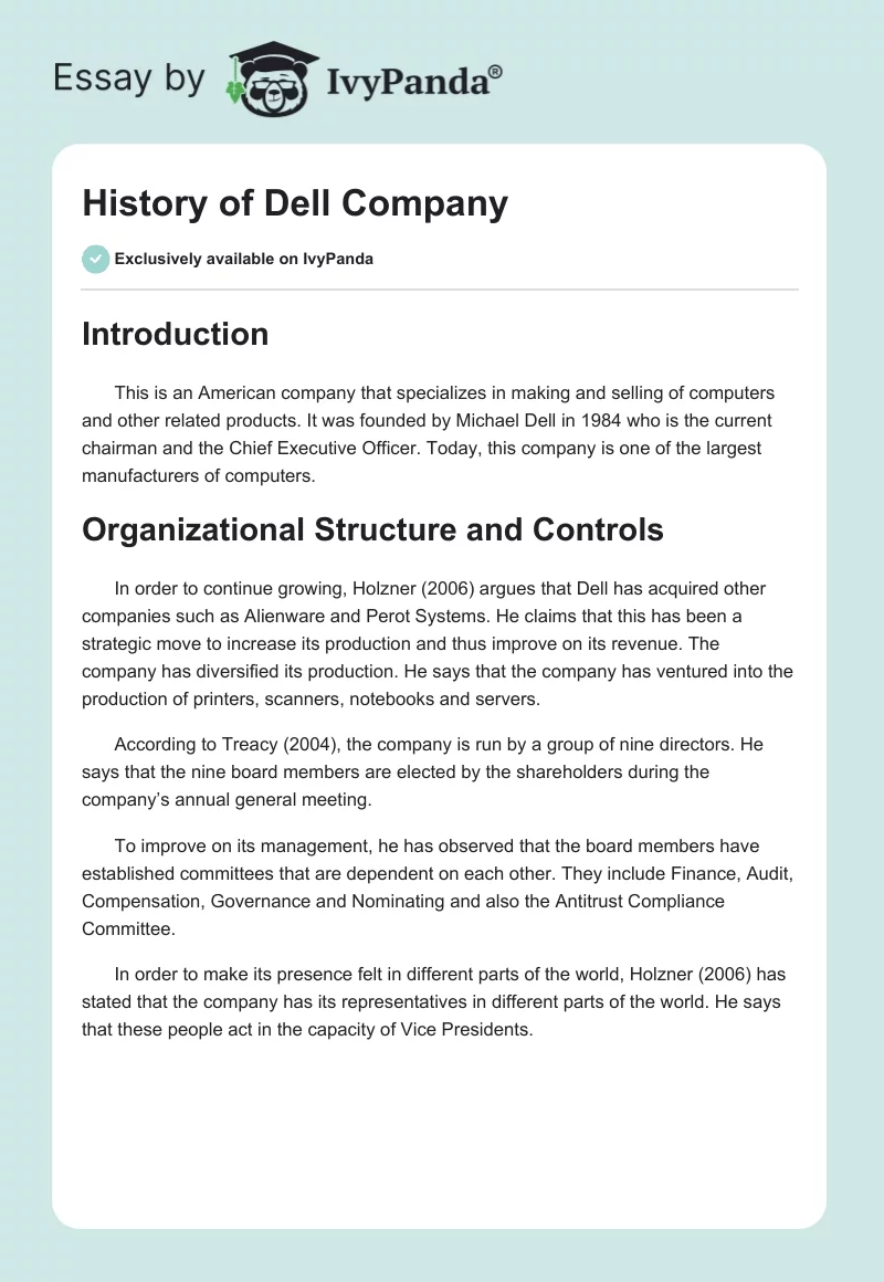 History of Dell Company. Page 1