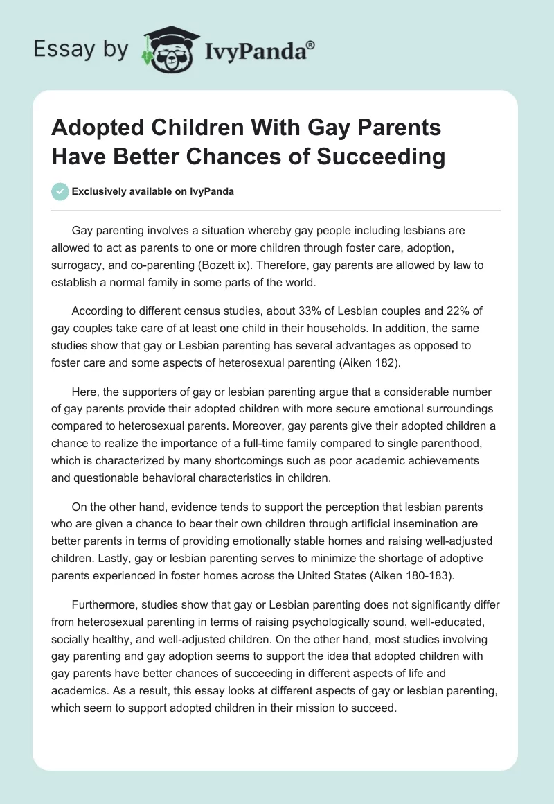 Adopted Children With Gay Parents Have Better Chances of Succeeding. Page 1
