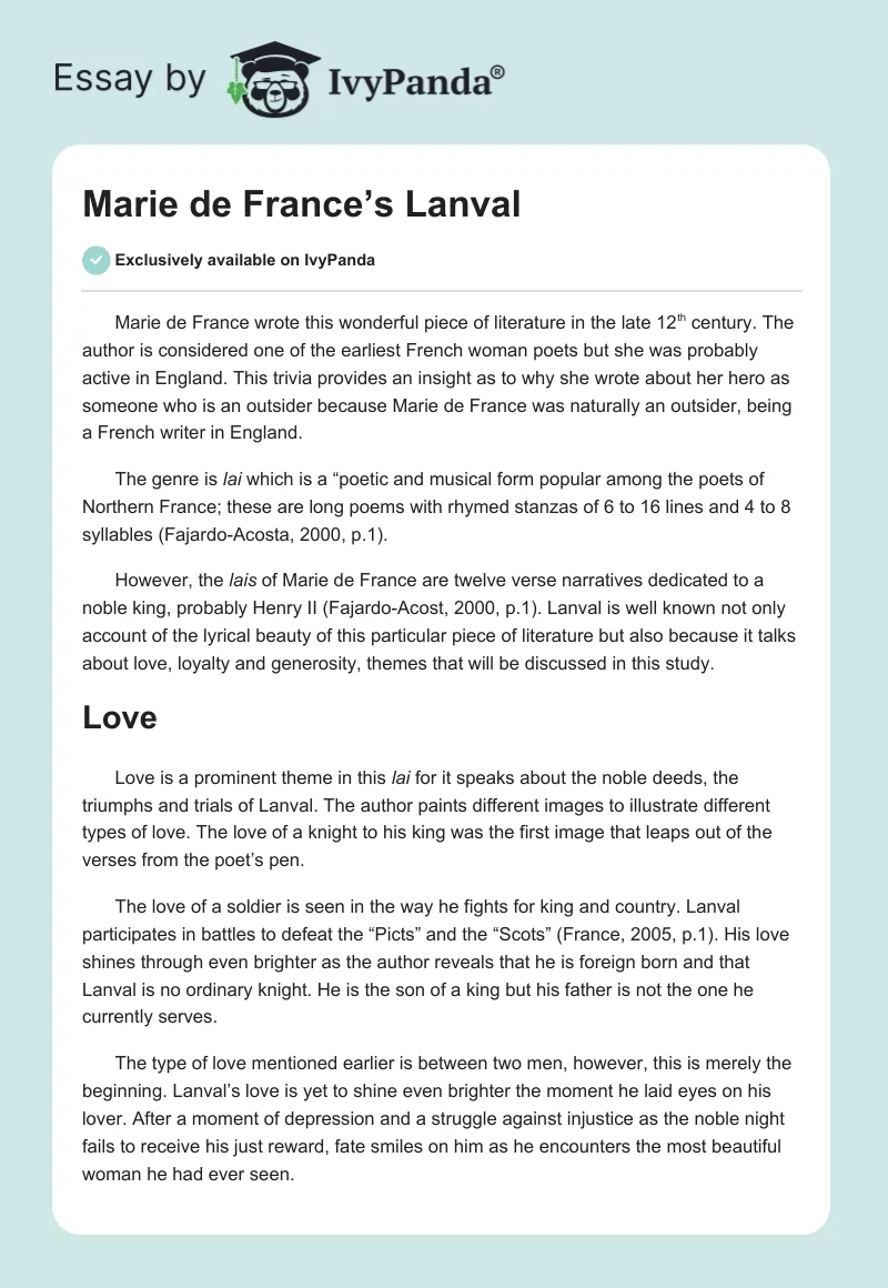 Marie de France’s Lanval. Page 1