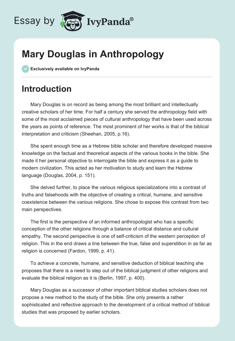 Mary Douglas in Anthropology. Page 1