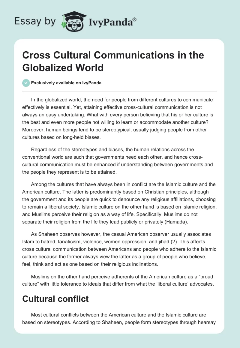 Cross Cultural Communications in the Globalized World. Page 1