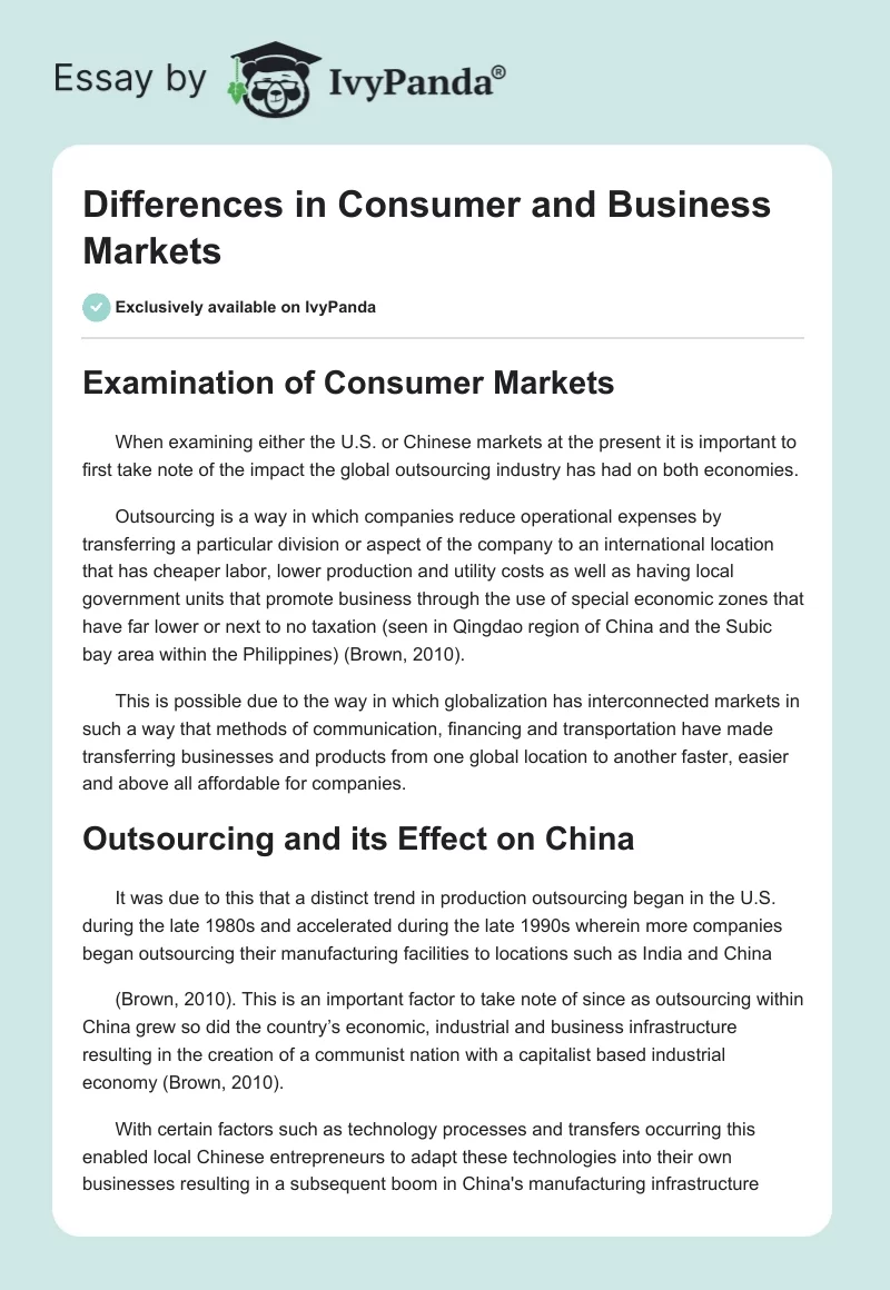 Differences in Consumer and Business Markets. Page 1