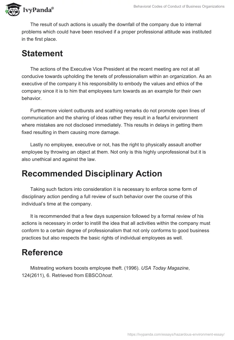 Behavioral Codes of Conduct of Business Organizations. Page 2