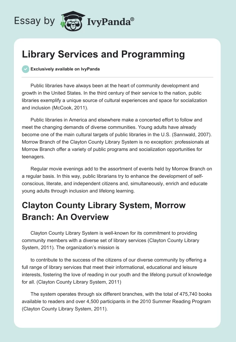 Library Services and Programming. Page 1