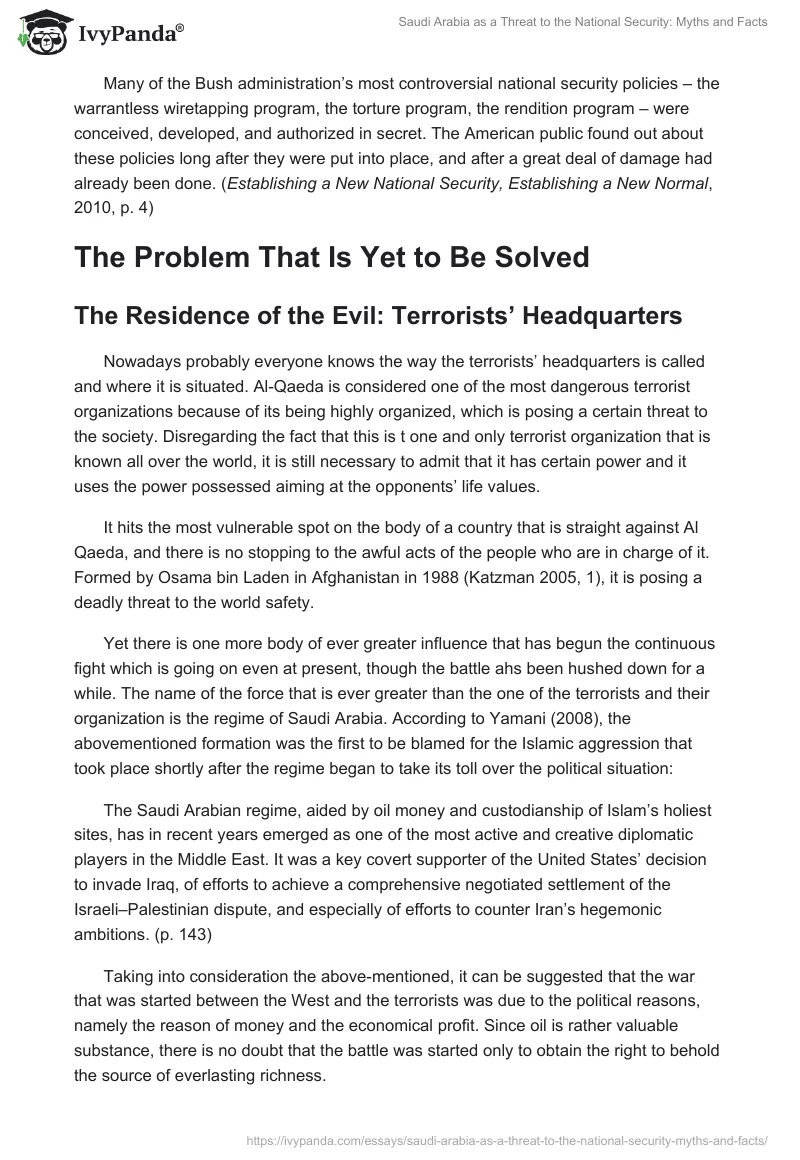 Saudi Arabia as a Threat to the National Security: Myths and Facts. Page 5