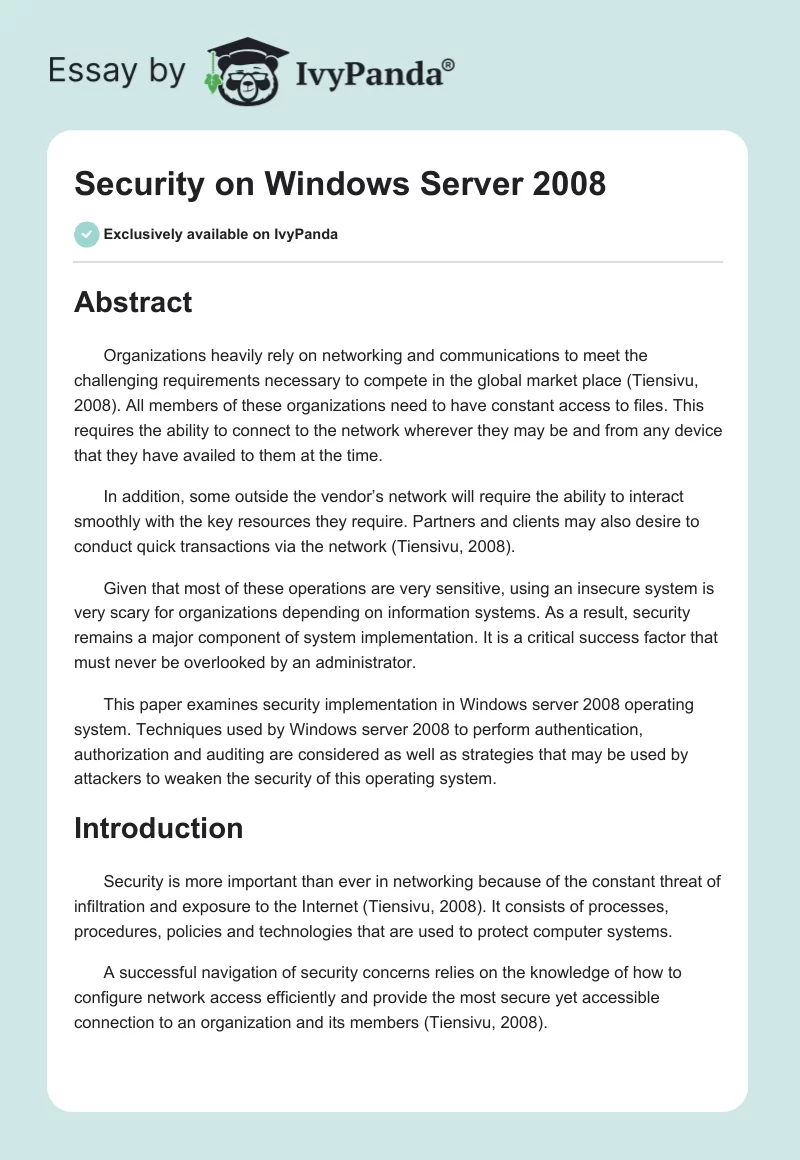 Security on Windows Server 2008. Page 1