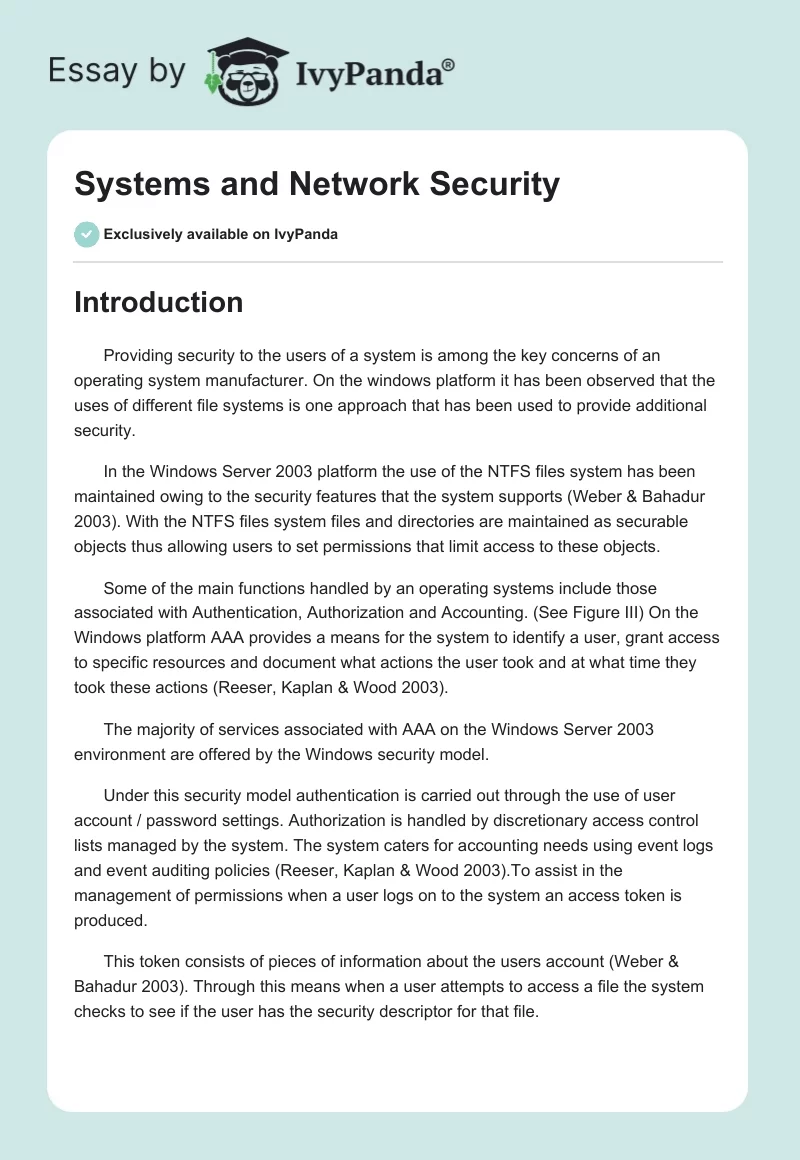 Systems and Network Security. Page 1