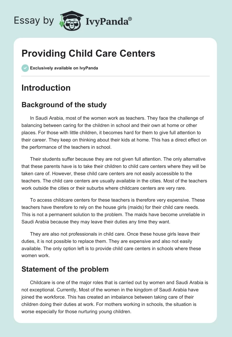 Providing Child Care Centers. Page 1