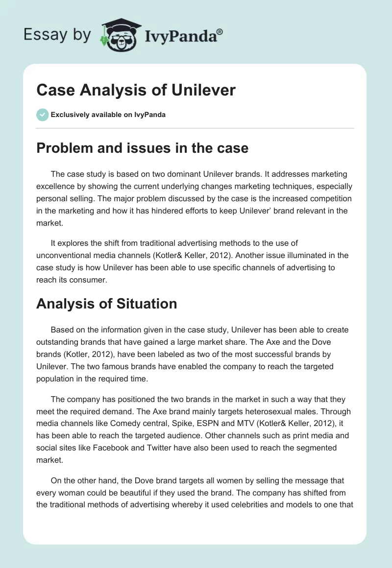 Case Analysis of Unilever. Page 1