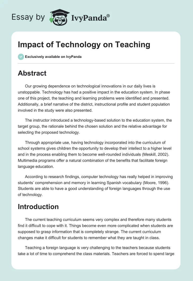 Impact of Technology on Teaching. Page 1