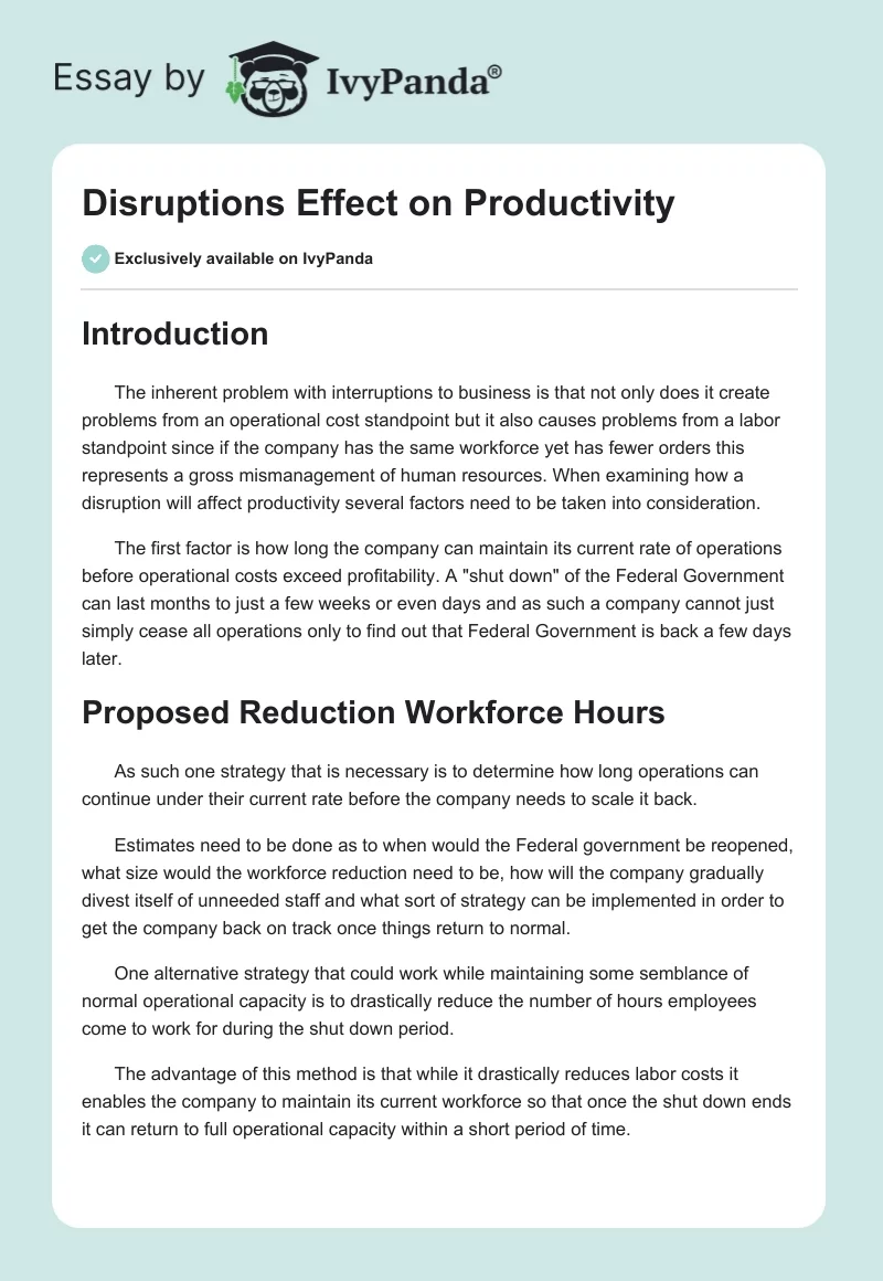 Disruptions Effect on Productivity. Page 1