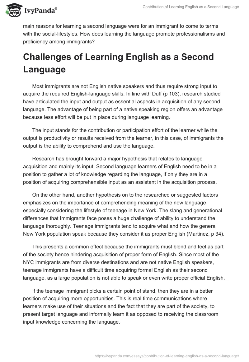 Contribution of Learning English as a Second Language. Page 2