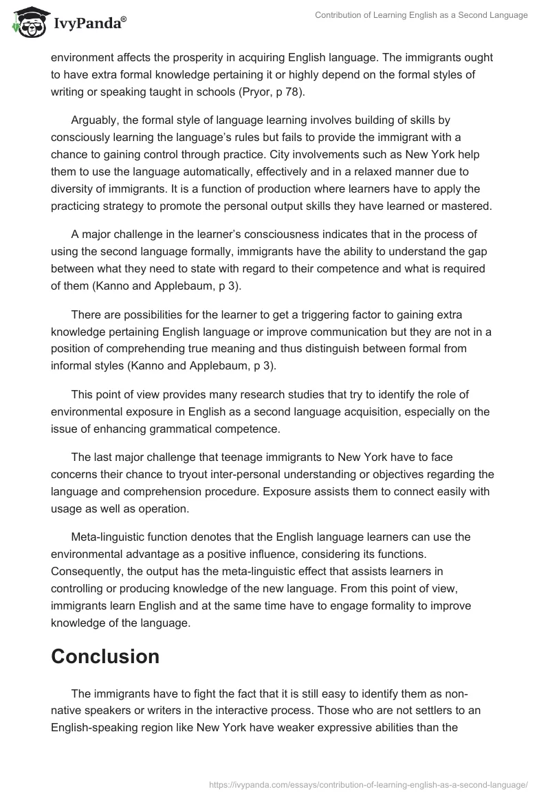Contribution of Learning English as a Second Language. Page 4