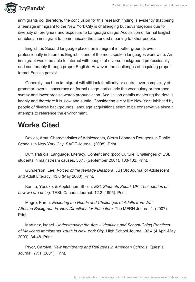 Contribution of Learning English as a Second Language. Page 5