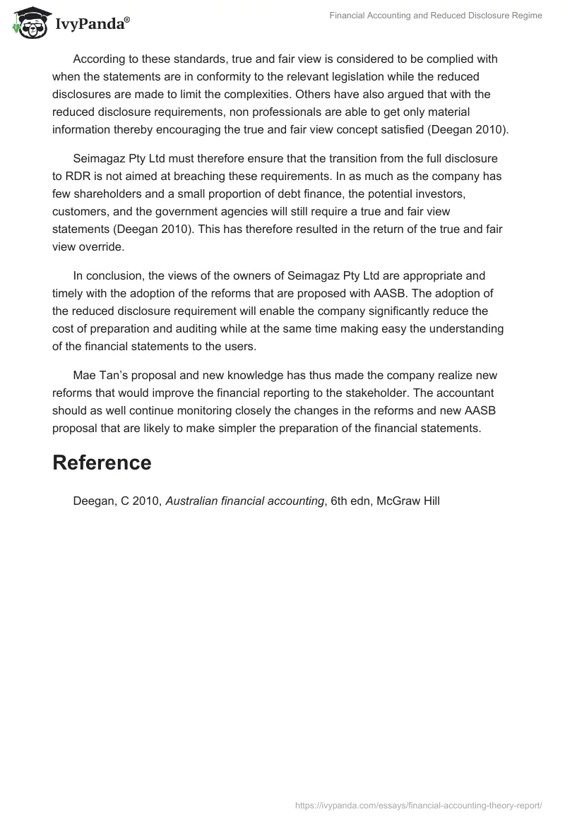 Financial Accounting and Reduced Disclosure Regime. Page 4
