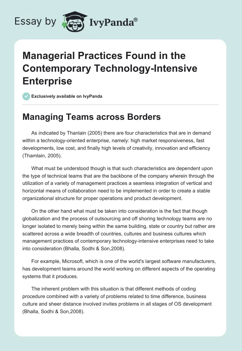 Managerial Practices Found in the Contemporary Technology-Intensive Enterprise. Page 1