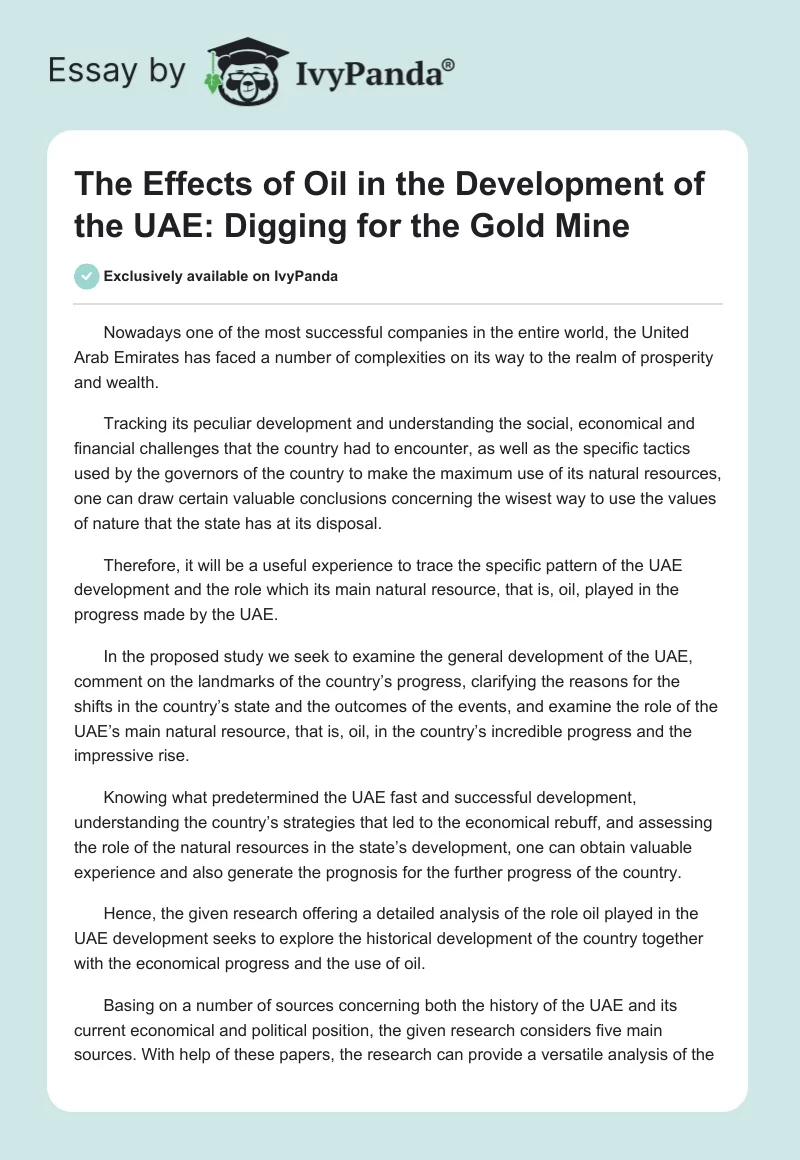 The Effects of Oil in the Development of the UAE: Digging for the Gold Mine. Page 1