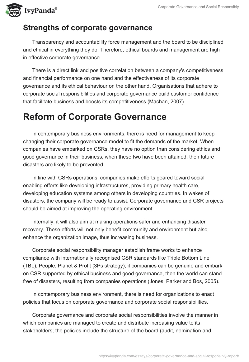 Corporate Governance and Social Responsibly. Page 2