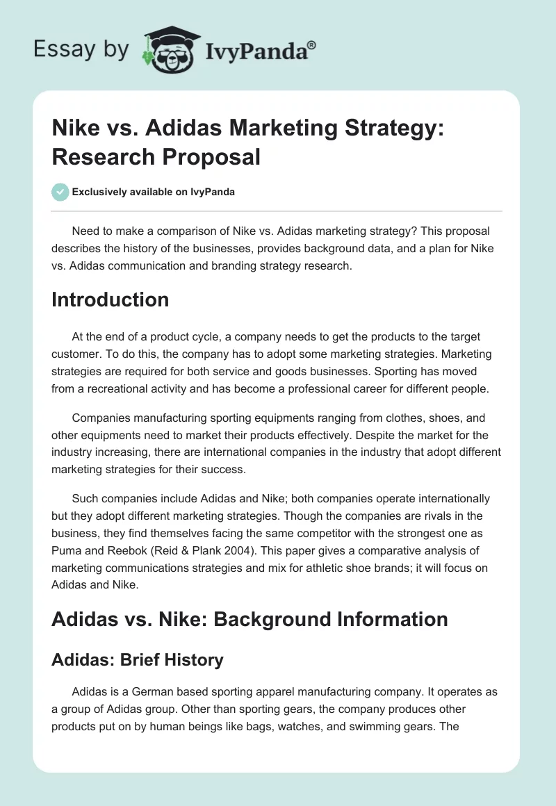 Nike vs. Adidas Marketing Strategy: Research Proposal. Page 1