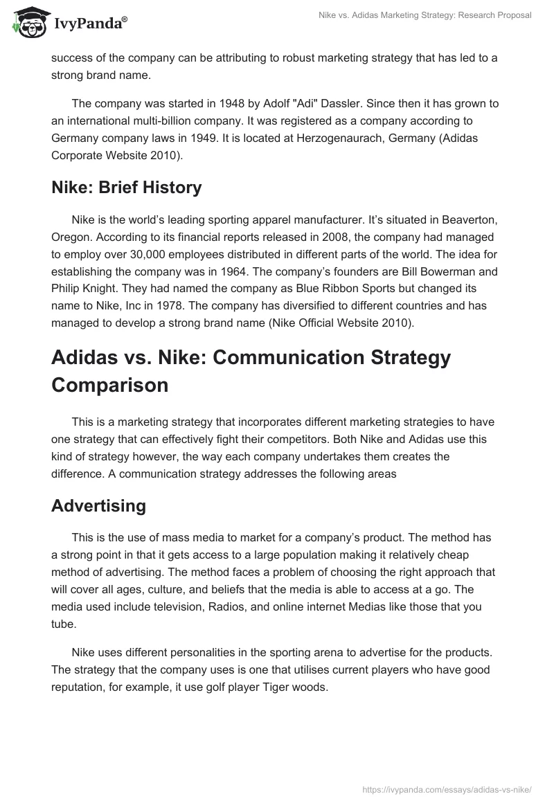 Nike vs. Adidas Marketing Strategy: Research Proposal. Page 2