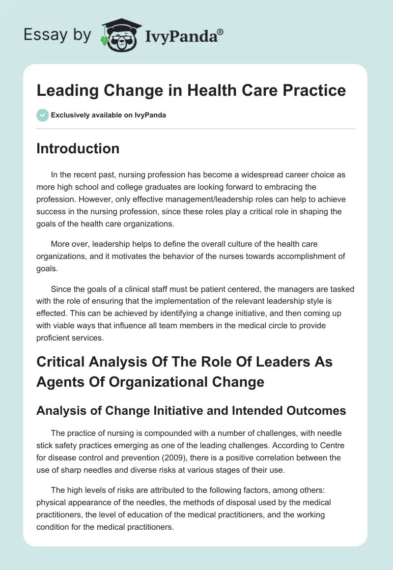 Leading Change in Health Care Practice. Page 1