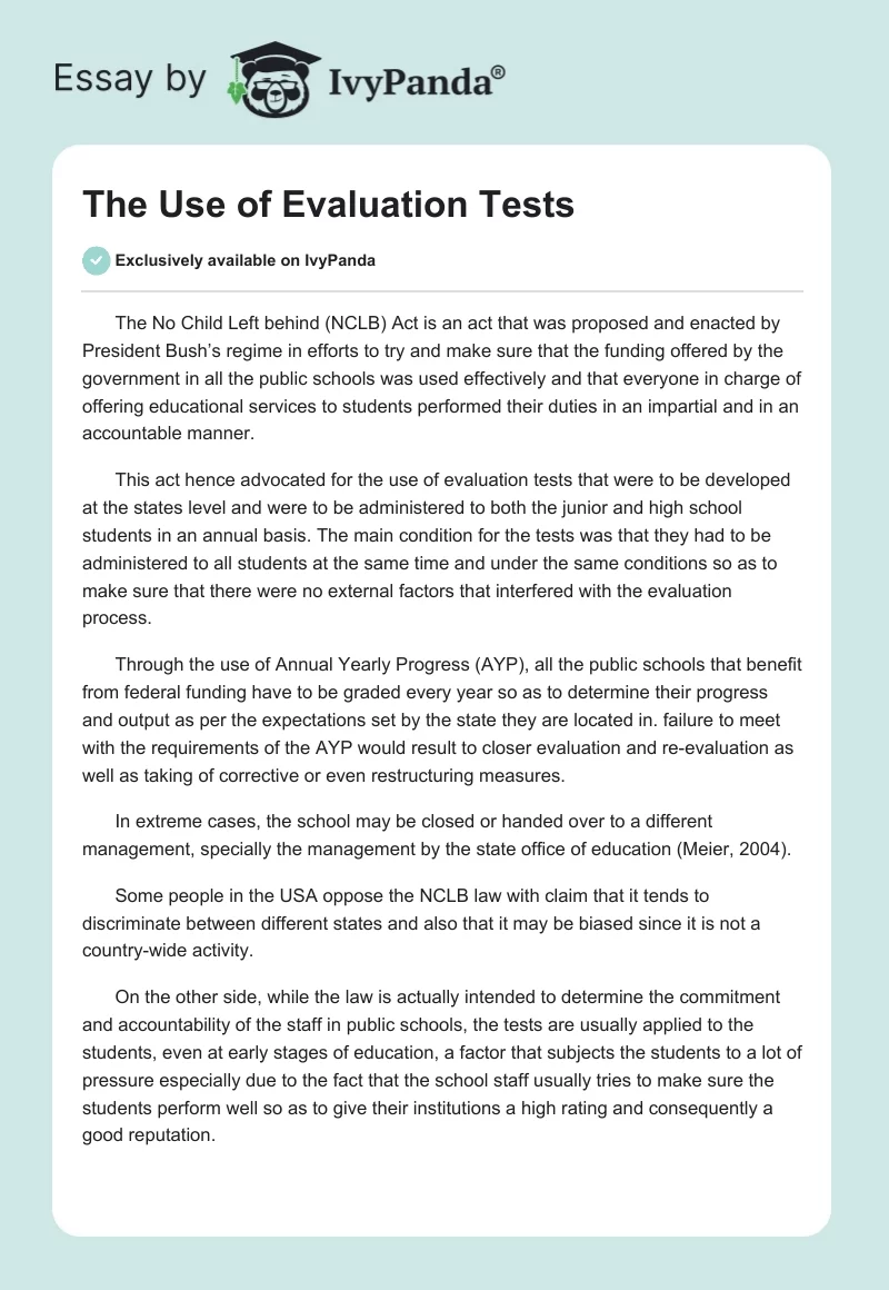 The Use of Evaluation Tests. Page 1