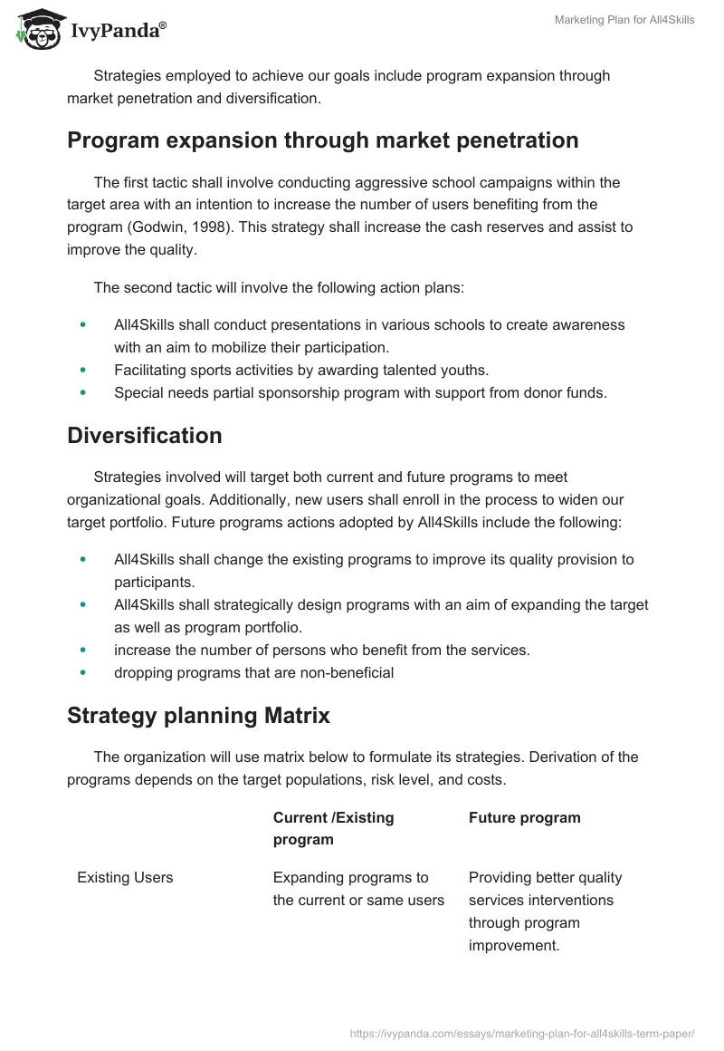 Marketing Plan for All4Skills. Page 3