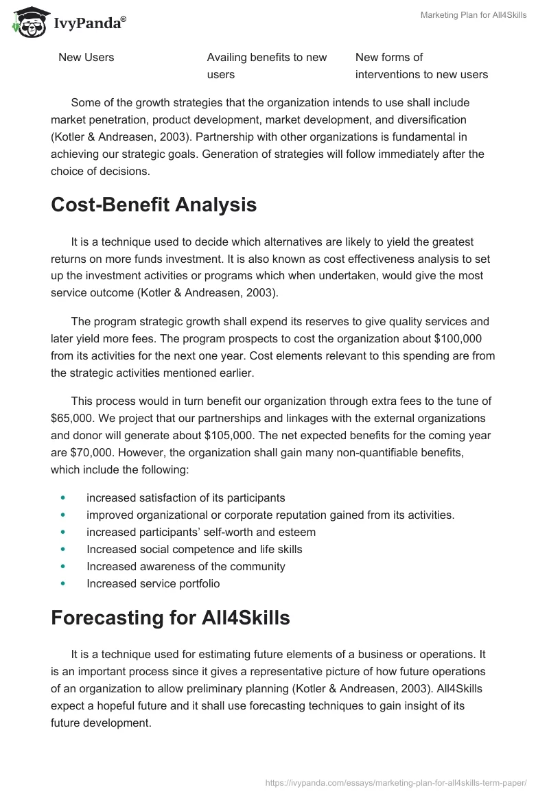 Marketing Plan for All4Skills. Page 4