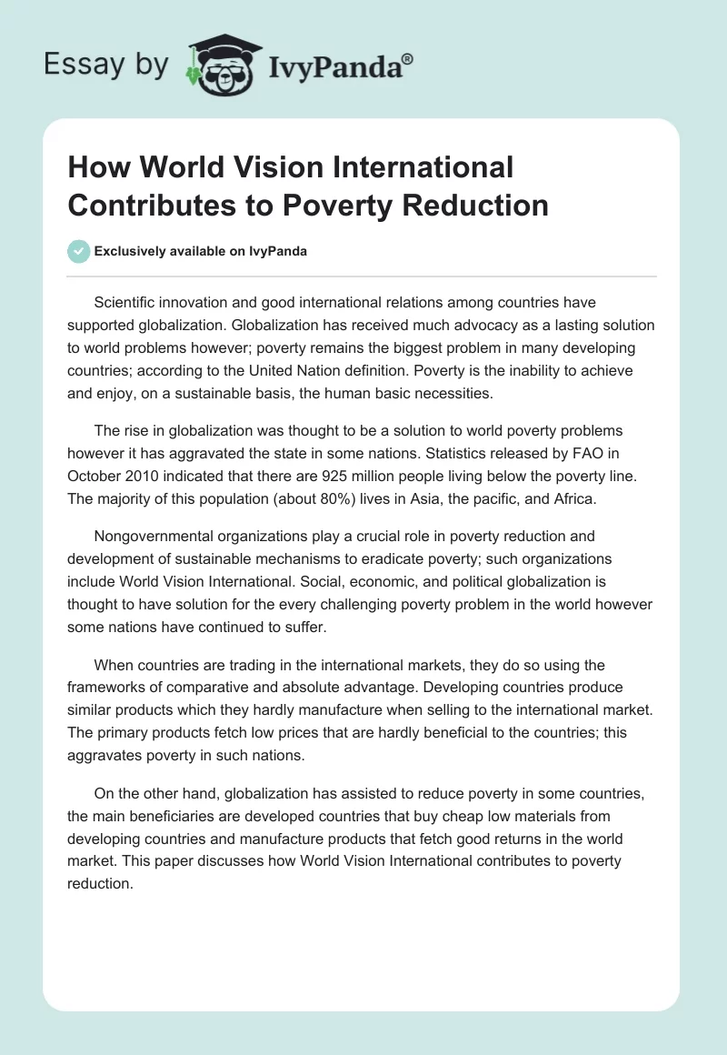 How World Vision International Contributes to Poverty Reduction. Page 1