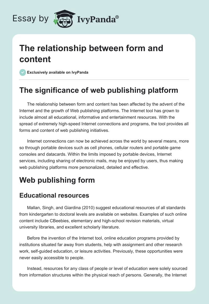 The relationship between form and content. Page 1