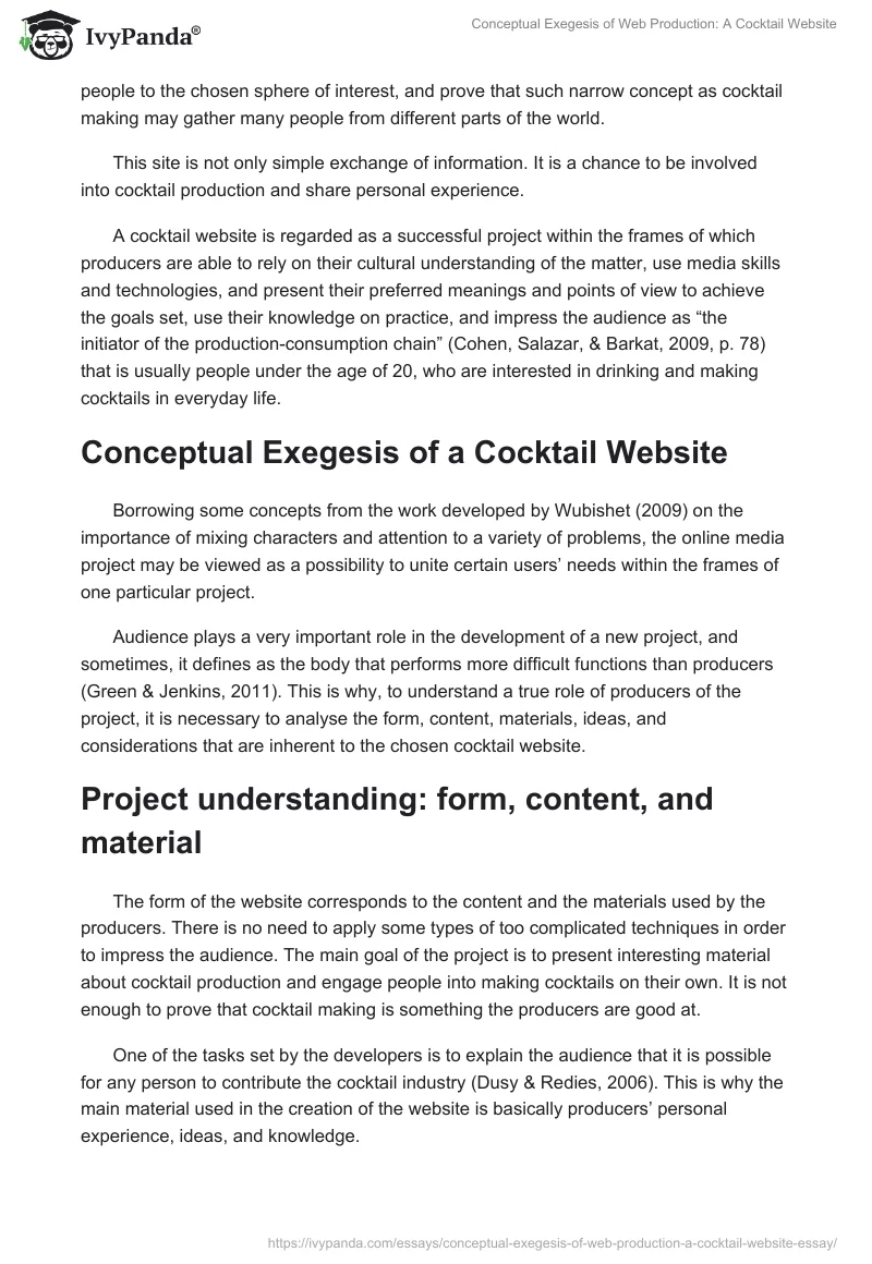 Conceptual Exegesis of Web Production: A Cocktail Website. Page 2
