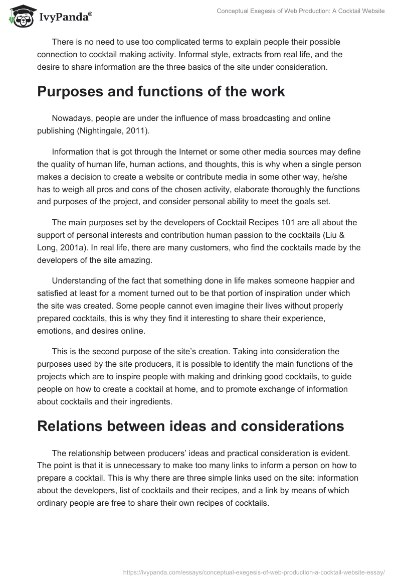Conceptual Exegesis of Web Production: A Cocktail Website. Page 3