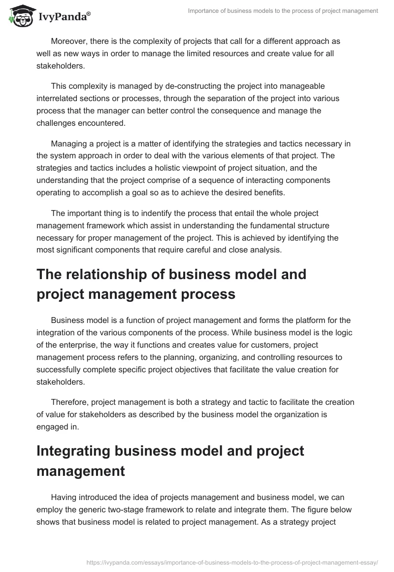 Importance of business models to the process of project management. Page 3